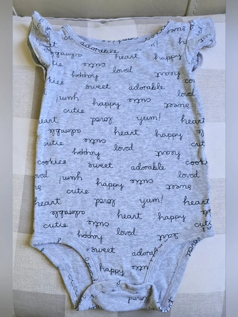 Gray Baby Girl Carter's Onesie Cute Words Black Ruffles Size 9 Months